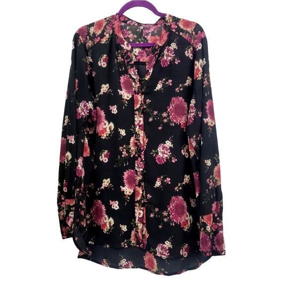 Kut from the Kloth Black, Pink, and Cranberry Floral Sheer Blouse Size XL - Picture 1 of 8
